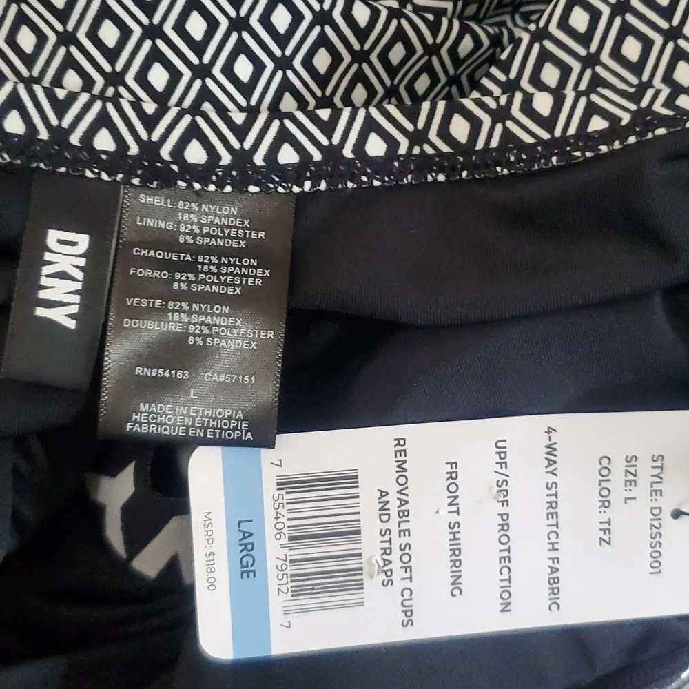 NWT DKNY Black and White swim 4-Way Stretch Fabric Size L - Picture 9 of 9